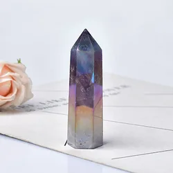Natural Amethyst Electroplating Crystal Point Angel Aura Amethyst Point Crystal Tower Healing Crystal Wand