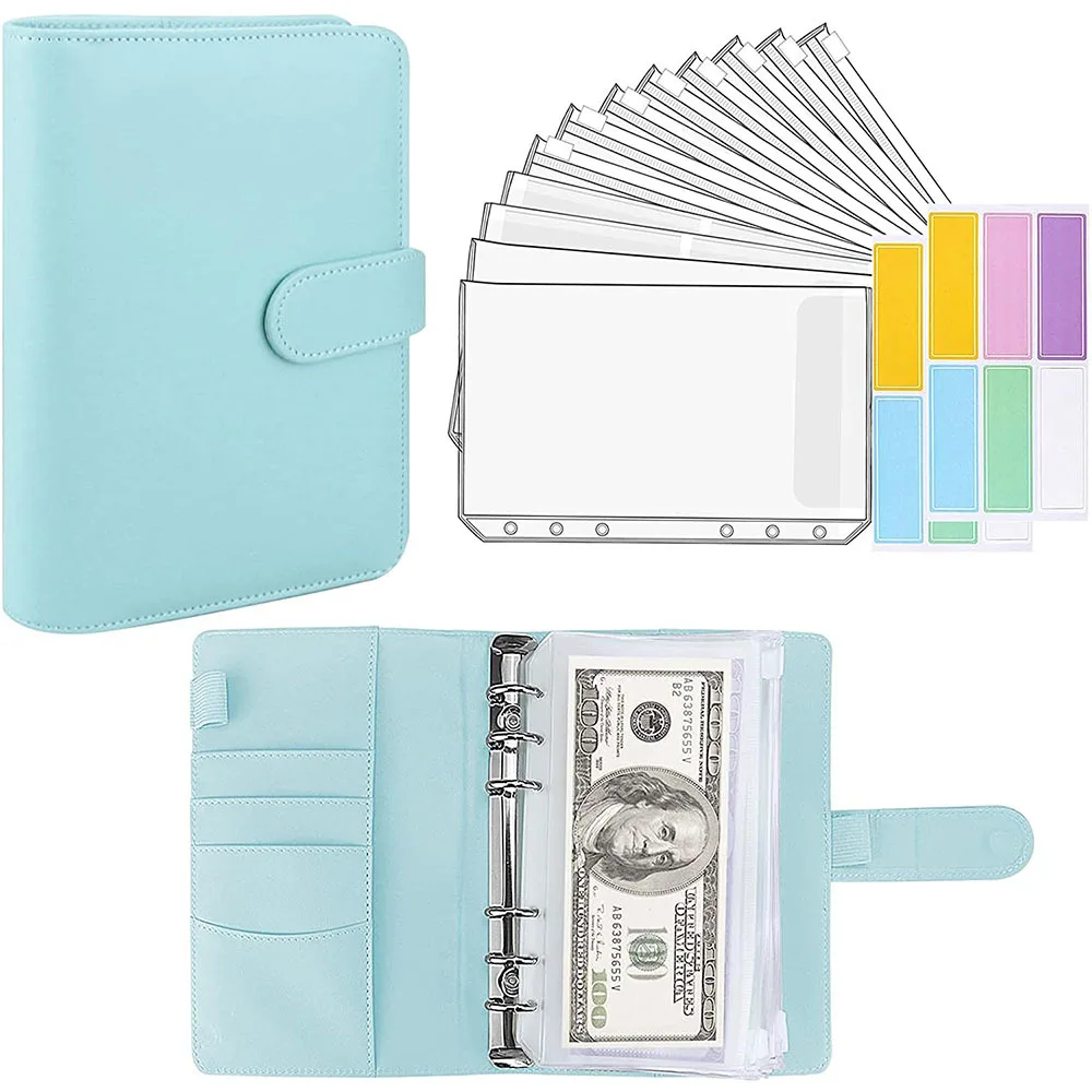 LABON A6 Binder Budget Planner Notebook Covers Folder A6 Size 6 Hole Binder Pockets Plastic Binder Zipper Money Saving Envelope