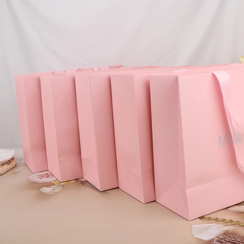 beautiful paper jewelry gift bags pink paper bag for cosmetic logo