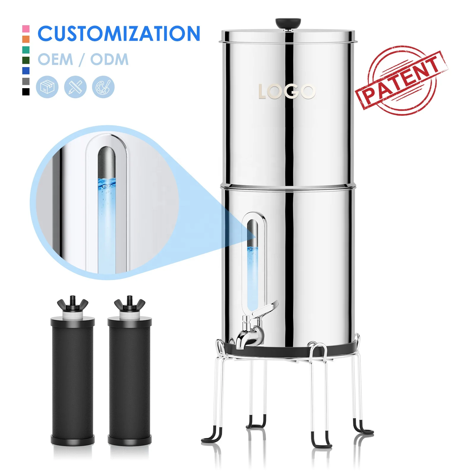 Hot Selling Counter Top Water Filter Gravity Fed Stainless Steel Water Filter System