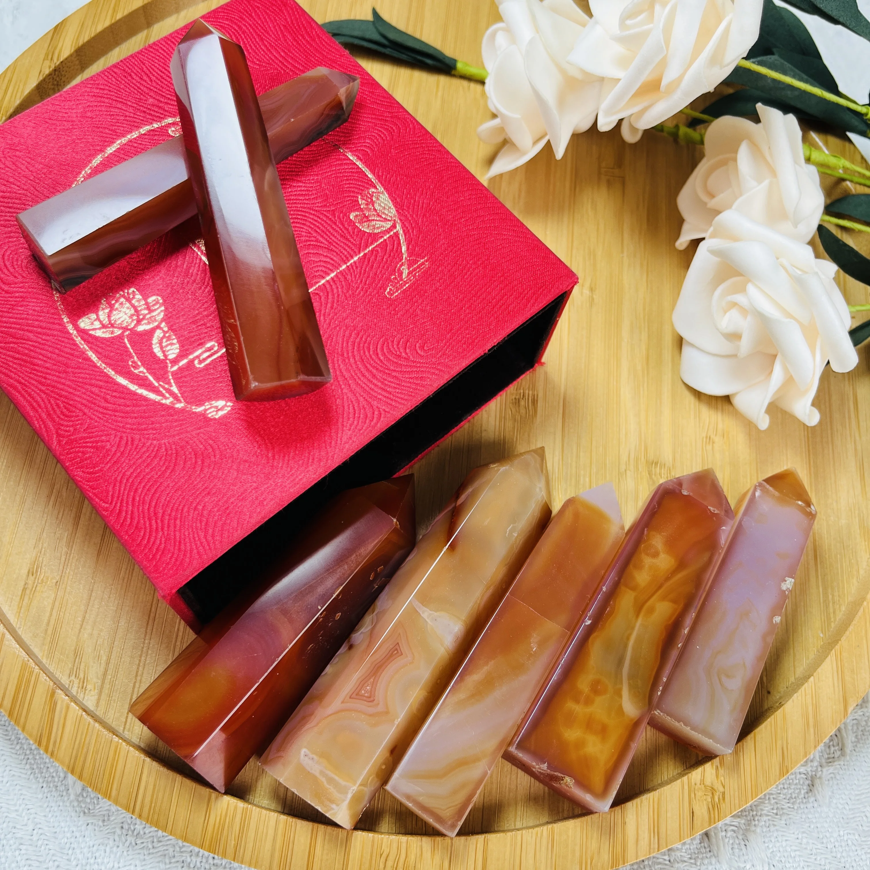 Wholesale Natural Crystal Gemstone Tower Polished Red Agate Carnelian Point For Healing
