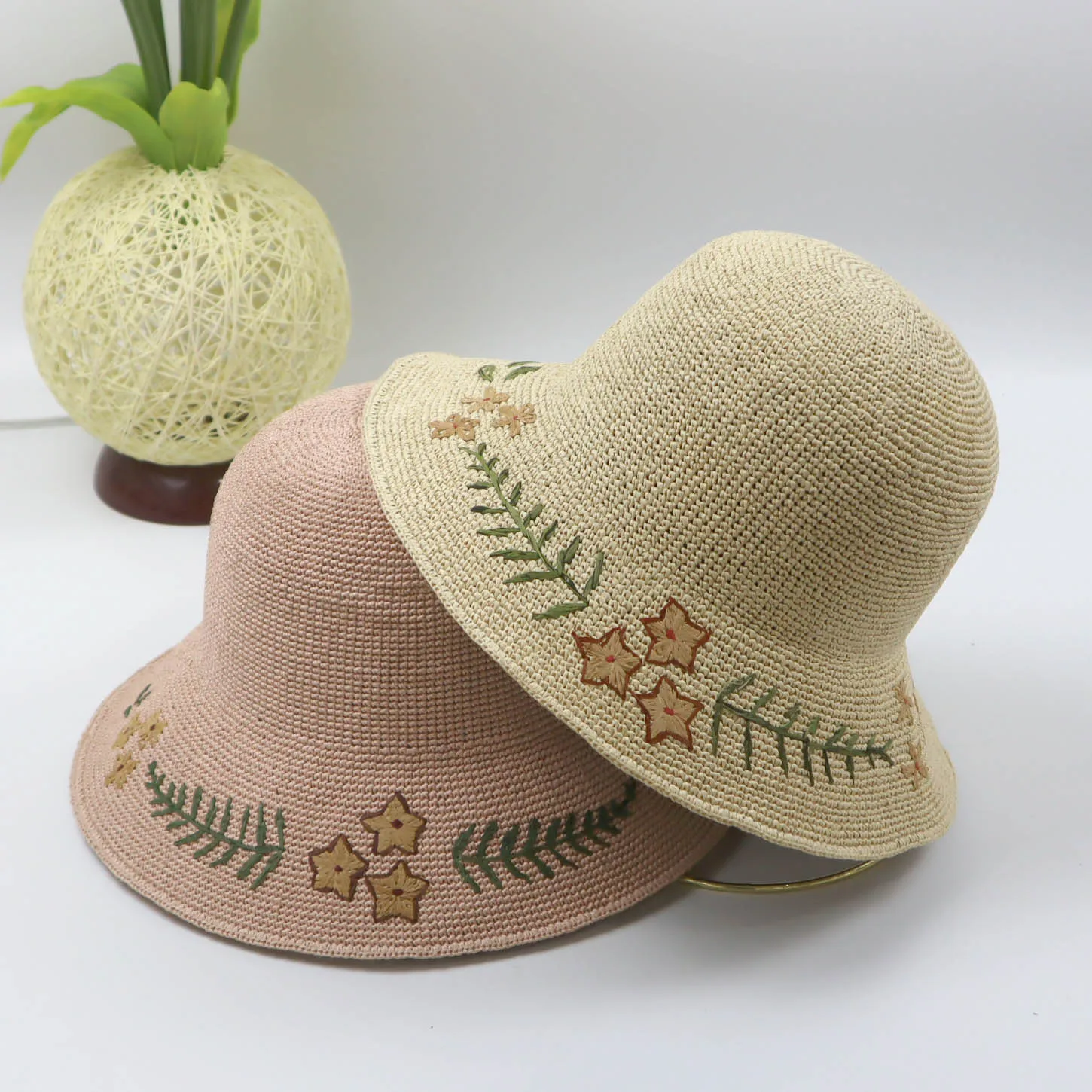 Factory Oem Girl Embroidery Wide Brim Sun Protect Beach Floppy Hats