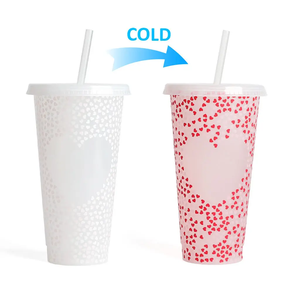 Customizable Gift Mug 24oz Reusable Party Coffee Cup Cold Plastic Color-changing Cartoon Water Bottle