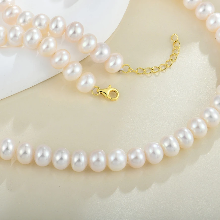 High Quality 3A Grade Real Natural Freshwater Pearls Necklace with Gold Plated Clasp - Perfect Round Pearls with High Luster