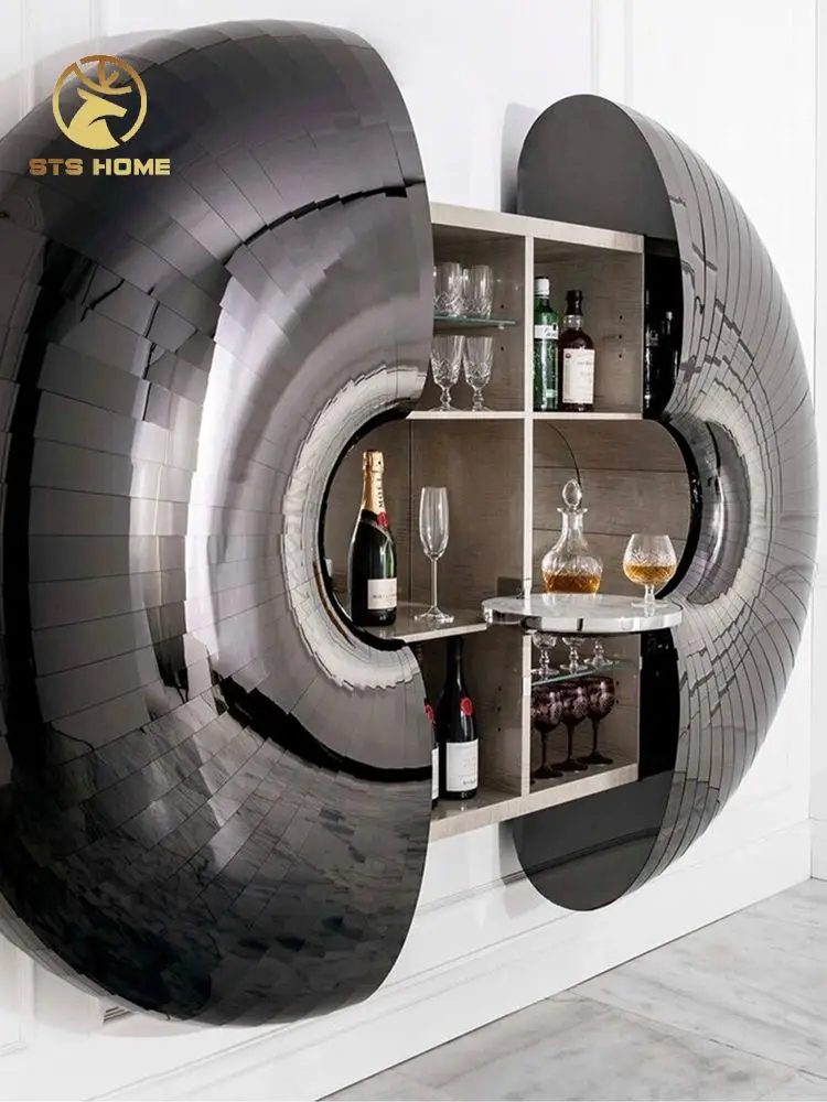Luxury extendable wall mounted wine cabinet sea urchin stainless steel wall hanging storage cabinet home bar cabinet