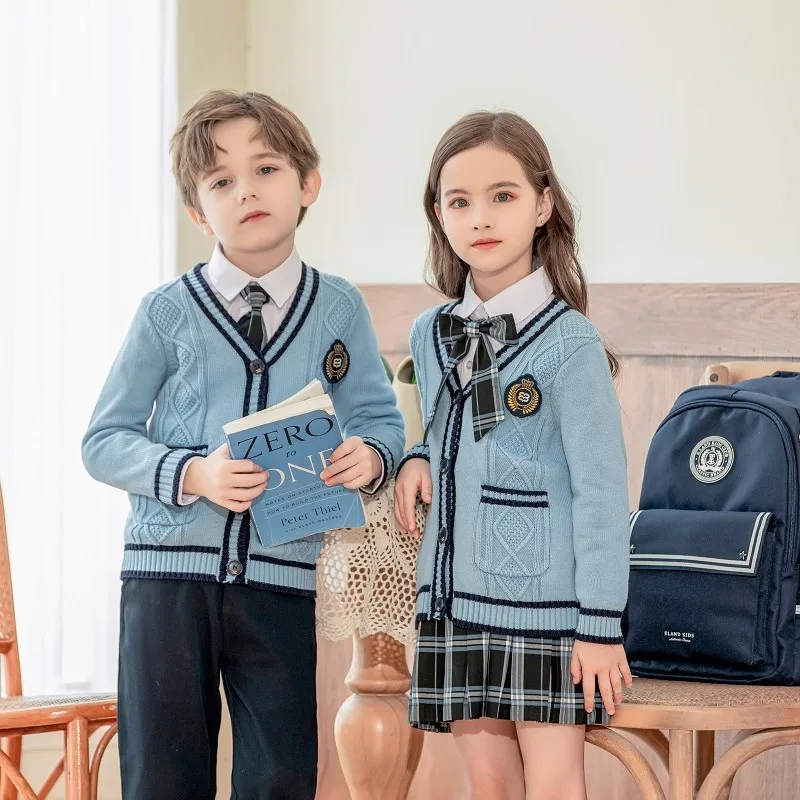 Kindergarten uniform blue spring and autumn British style sweater suit primary school uniform