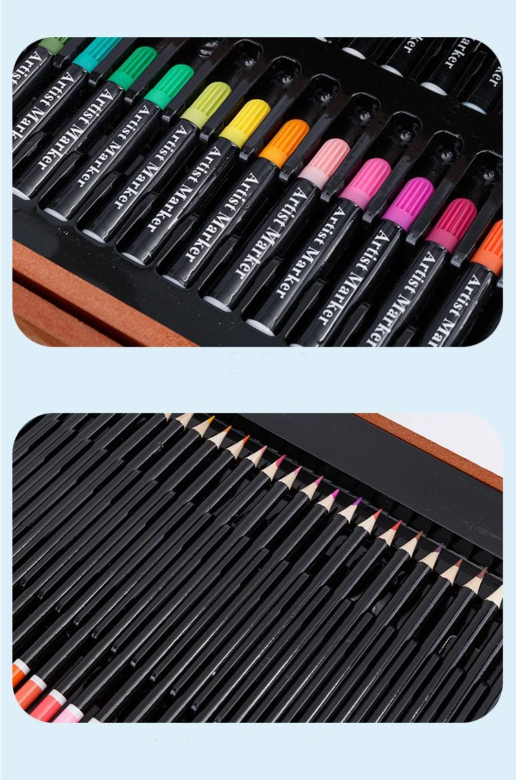 174 Pieces Painting Set Double Wooden Box Watercolour Pencils Art Set Supplies Doodle Wooden Box Art Set