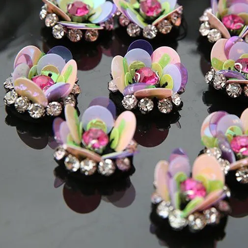 4.0cm Crystal Sequins Beaded Flower Applique Patch DIY Garment Accessory Decorative Party Cloth Handbag Craft