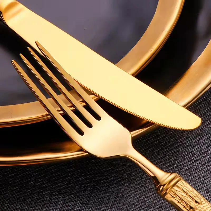 New design Silverware High Quality Restaurant 5Pcs Cutlery Silverware 18/0 Bulk Stainless Steel Gold Flatware For Wedding
