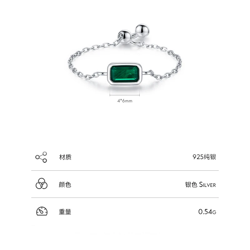 Hot Sale Sparkling Square Cubic Zirconia Ring S925 Silver Green Cz Diamond Ring For Women