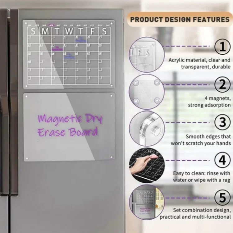 Clear Weekly Monthly Acrylic Magnetic Fridge Calendar