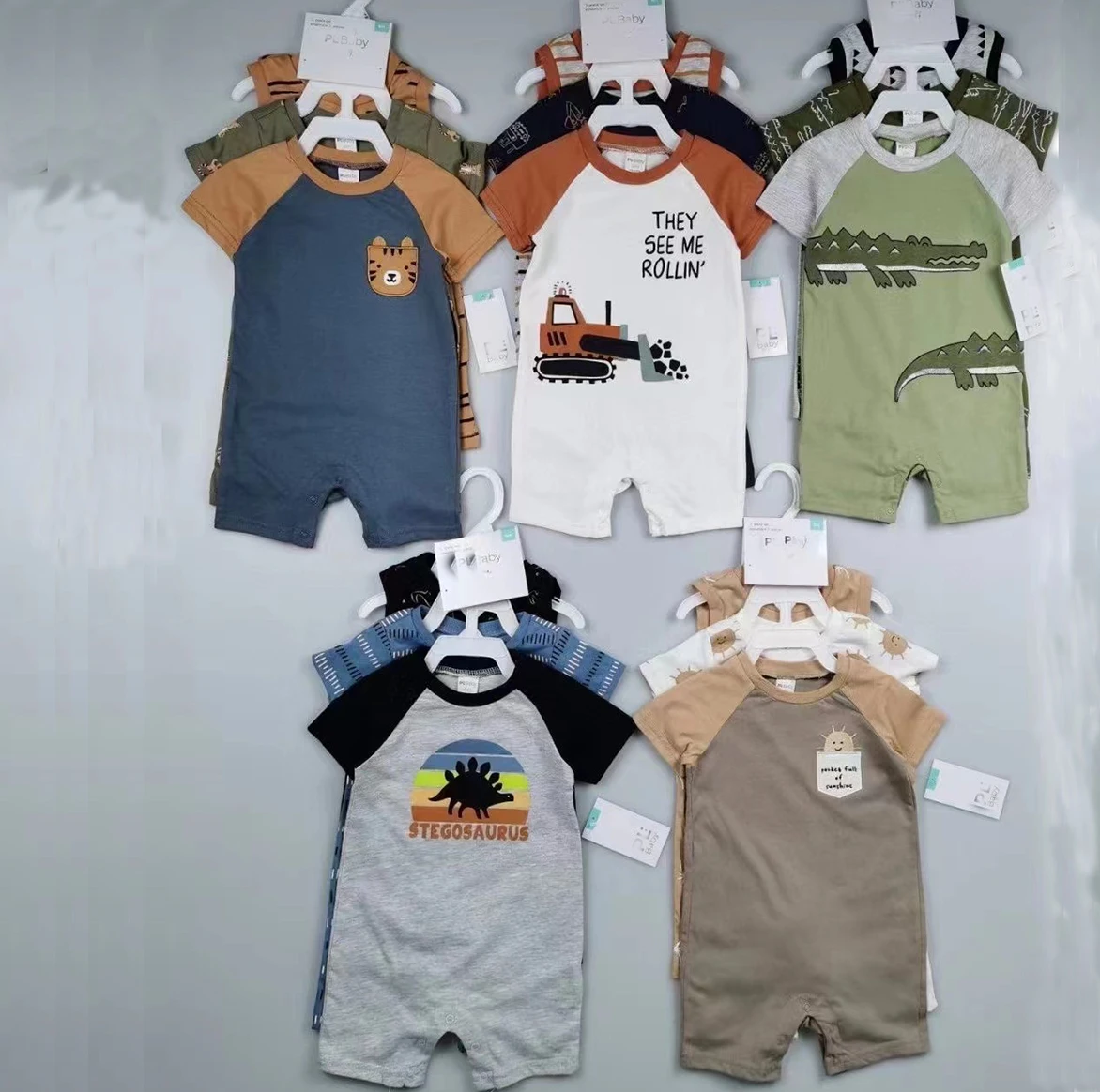 Brand new wholesale Apparel stock new born boys clothes 0-24M Spring baby Clothes rompers suspenders baby clothes