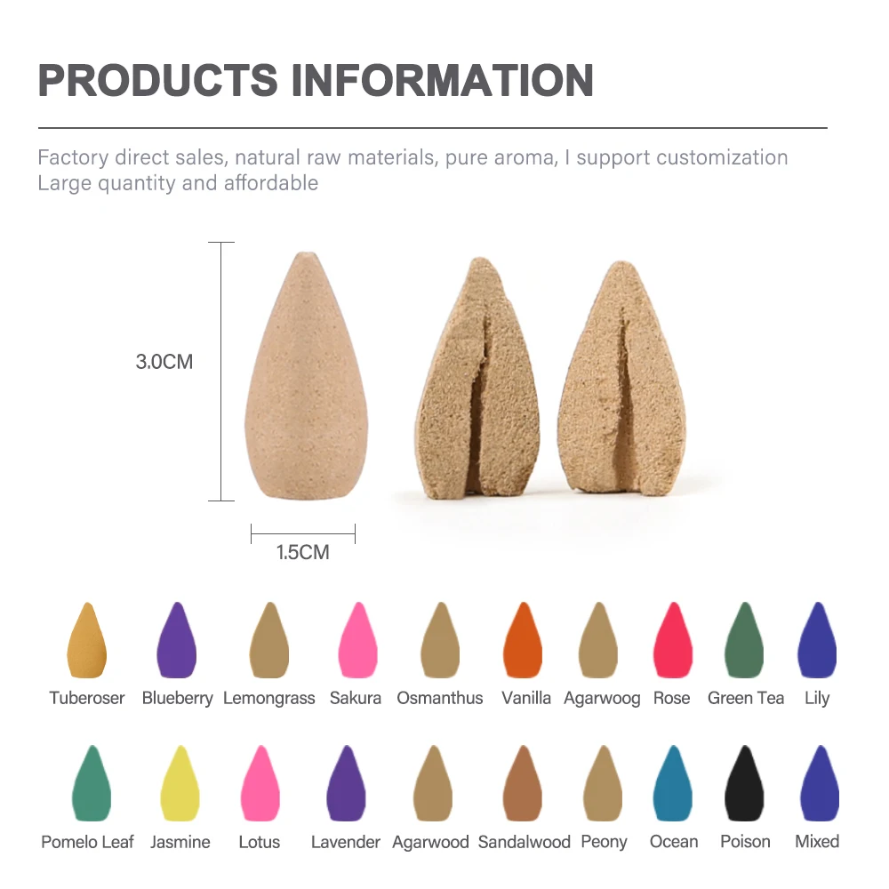 Natural Reflux Tower Incense Smoke Backflow Incense Cones Fragrant Reflux Aromatherapy colorful waterfall Cones