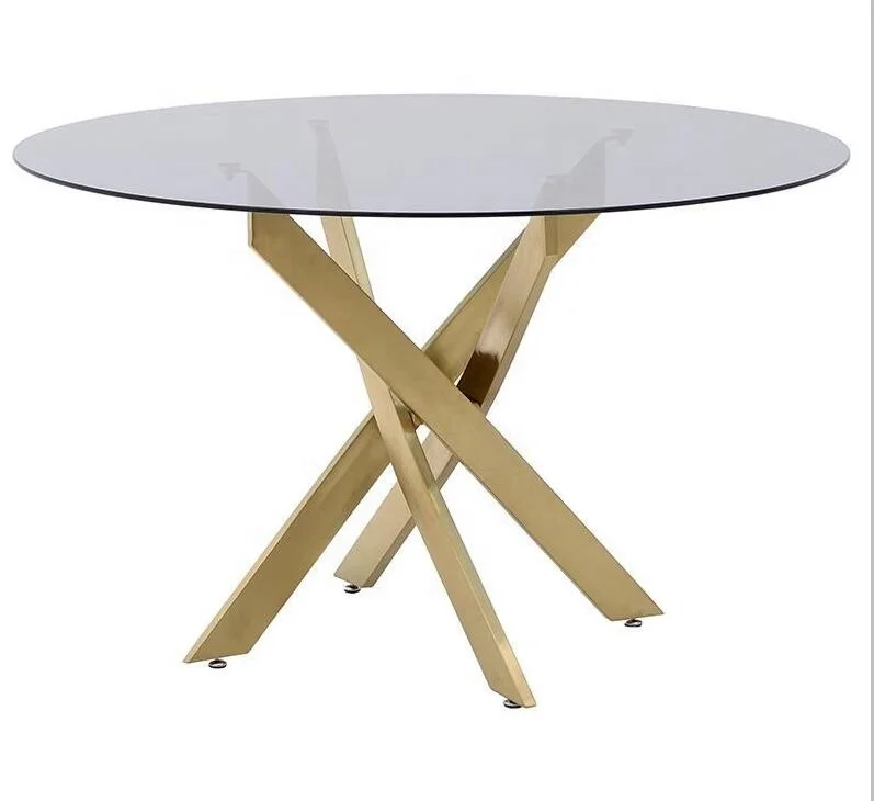 2022 Simple and not monotonous design  simple luxury design stainless steel 201 round glass top dining table