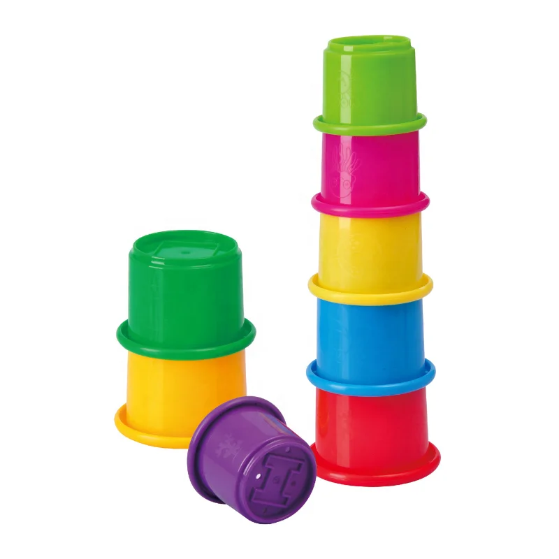 7 Pcs Babies Wheat Straw Recyclable Plastic Stacking Cups Toy Nesting Cup Stack Up Baby Bath Toys For Infants Toddlers