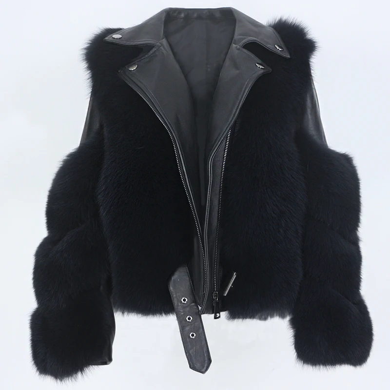 
OFTBUY 2021 Real Fur Coat Vest Winter Jacket Women Natural Fox Fur Genuine Leather Outerwear Detachable Streetwear Locomotive 