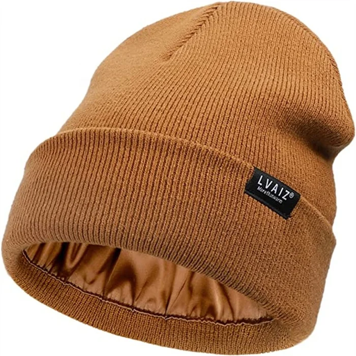 Mix Color Custom Logo Satin Lined Knit Satin Lined Beanie Winter Hat Women Custom Beanie Hat Men Satin Lined Beanie