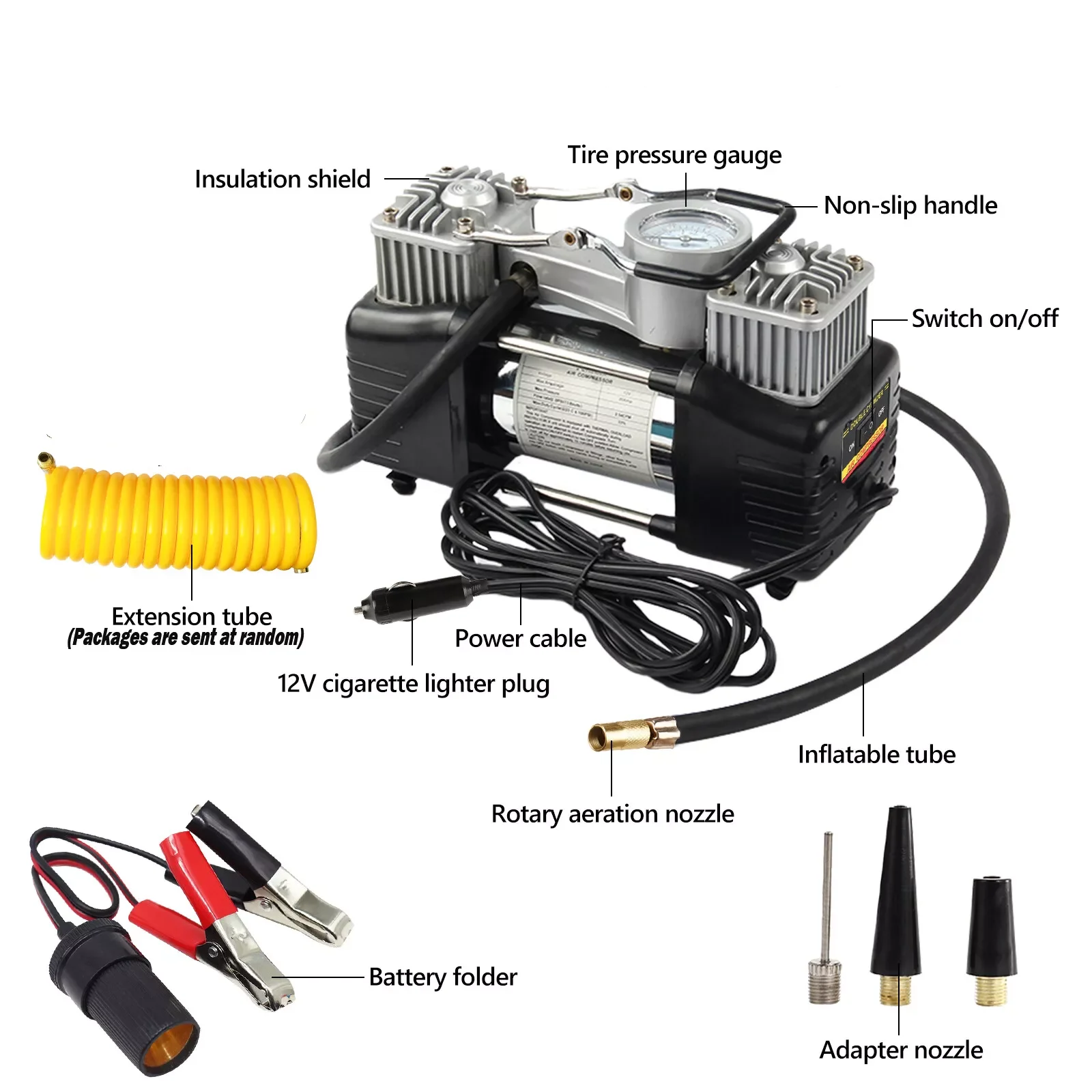 Double Cylinder DC 12V Vehicle Mounted Emergency Maintenance Car Double Cylinder Tire Inflators Tire Vehicle Tool