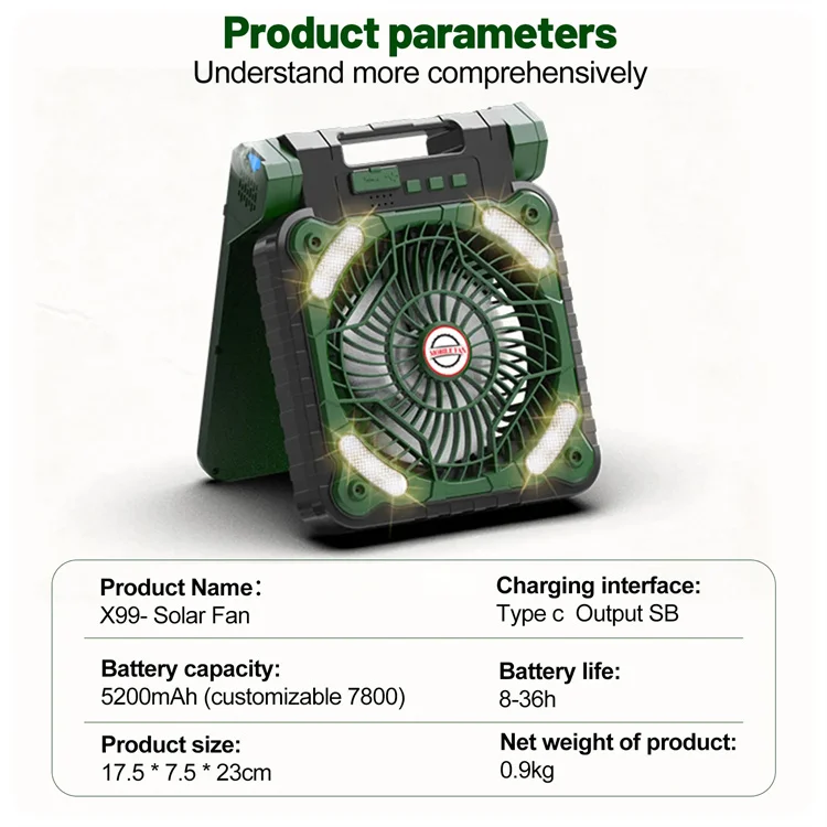 Solar Dynamo Fan and Power Bank In One Desk Lantern Multifunctional Floor Tent Solar Fan Light