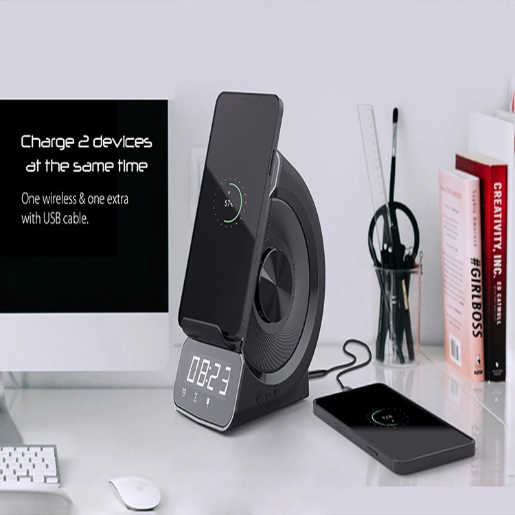 Guangdong Mobile Phone Stand Speakers SHABA WD-200 Alarm Clock FM Radio 1200mAh Portable BT Wireless Charging Active Big Speaker