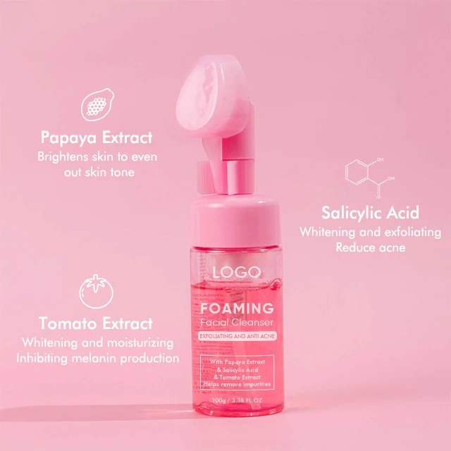Natural Vegan Clean Gentle Papaya Extract Moisturizing Salycylic Acid Organic Bubble Mousse Face Wash Facial Foaming Cleanser