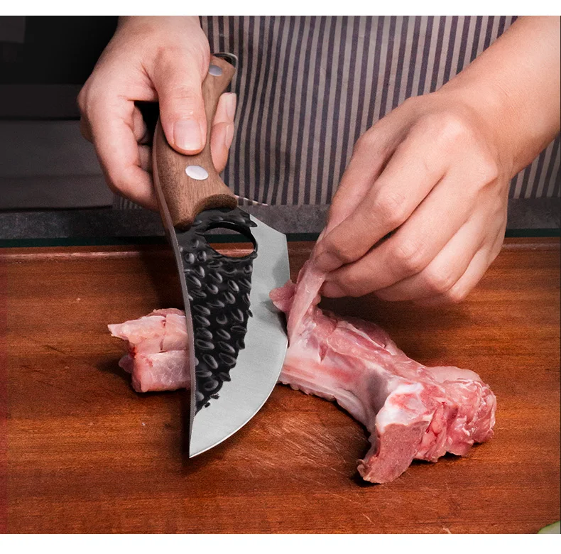 Rosewood Butcher Cleaver Black Metal Handle Fine Forged Stainless Steel Kitchen Tool Boning Meat Cutting Perfect Family Gift