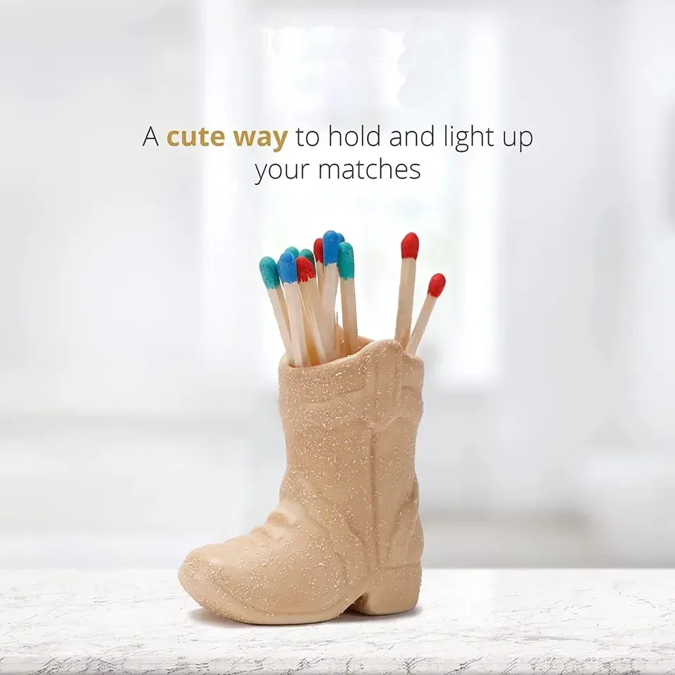 Cowboy Boot Match Holder for All Matches, Cute Home Decor Matchstick with Matches for Candles, Match Holder for Kitchen and B
