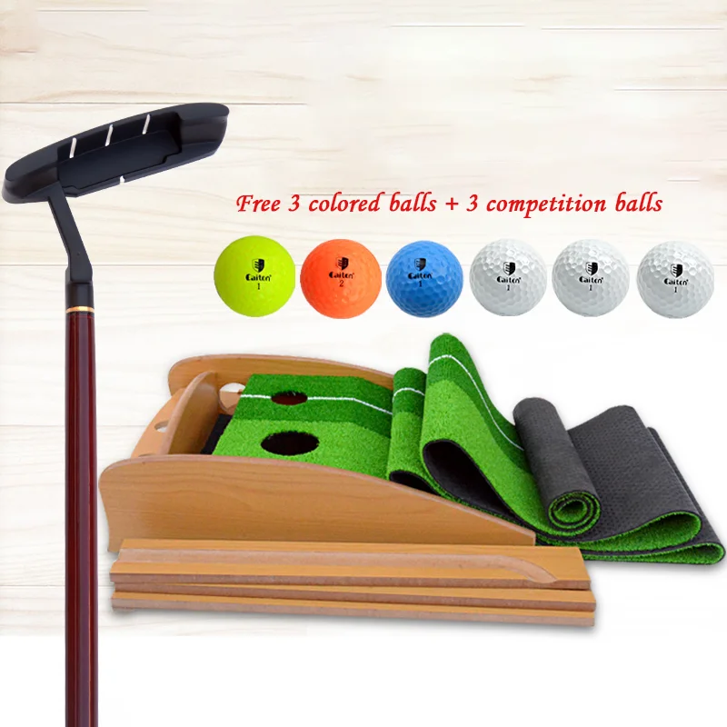 Wood Indoor Golf Putter Trainer Practice Set Training Mat Indoor Mini Golf Putting Green Golf Simulator Set Manufacture&Export