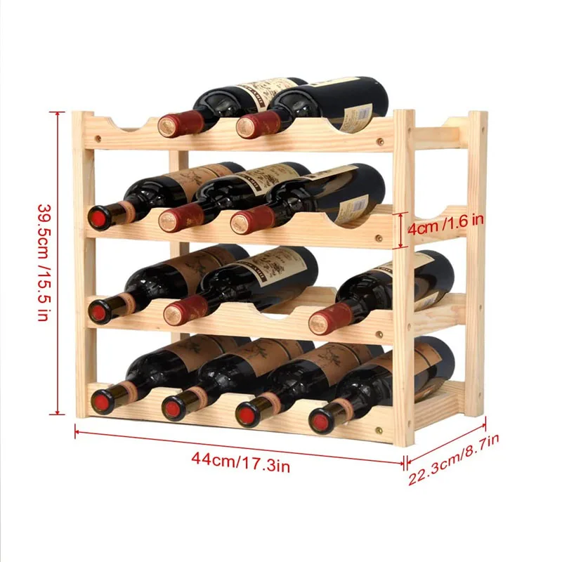 Home Decoration Eco Friendly 4 Tier Reinforced No Burrs No Methanol Solid Wood Wine Rack for Storing Wine Bottles