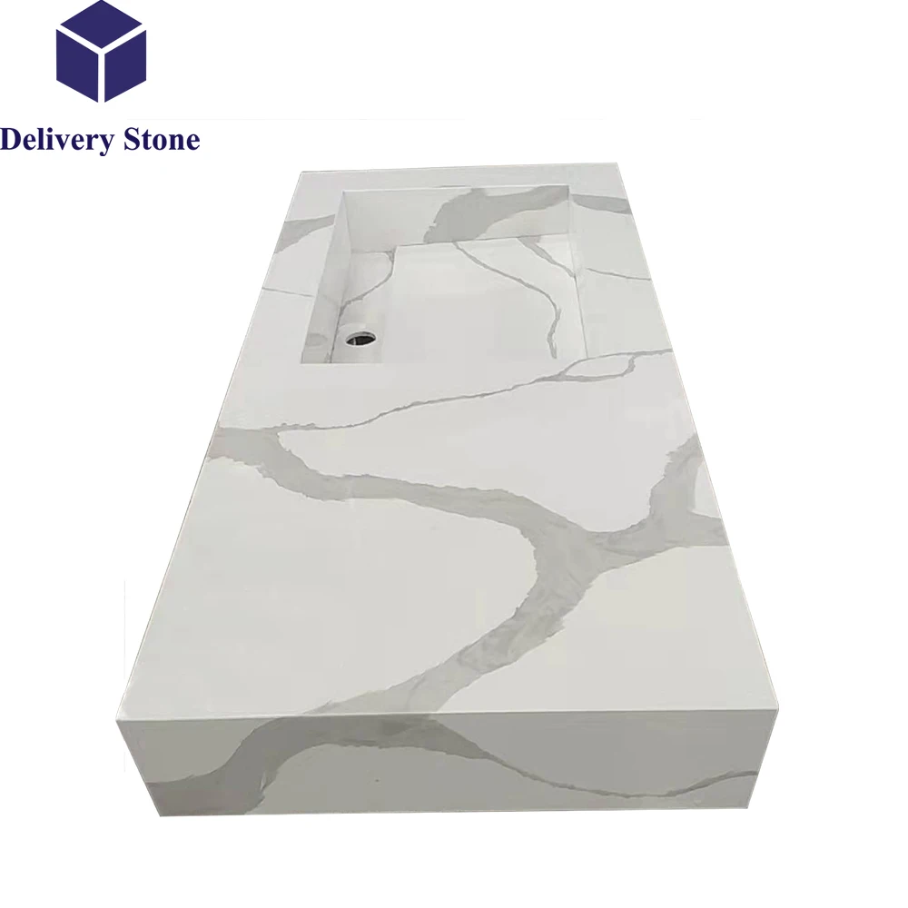 DeliveryStone home one piece quartz bathroom sink and