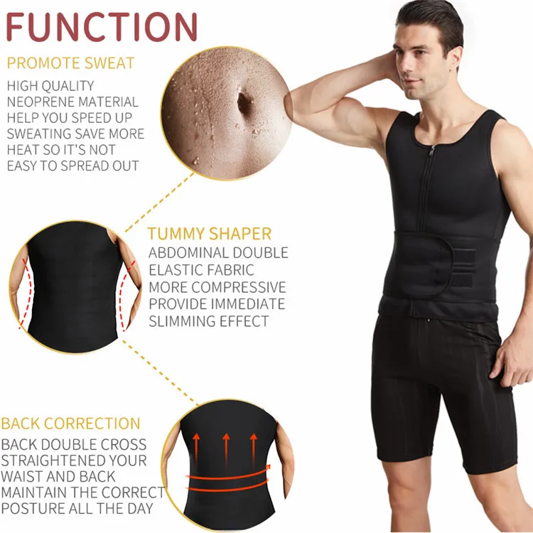2021 Gangsheng Hot Sale Waist Sweating Shaper Men Neoprene Sauna Suit Chaleco de entrenamiento lumbar Waist Trainer Vest
