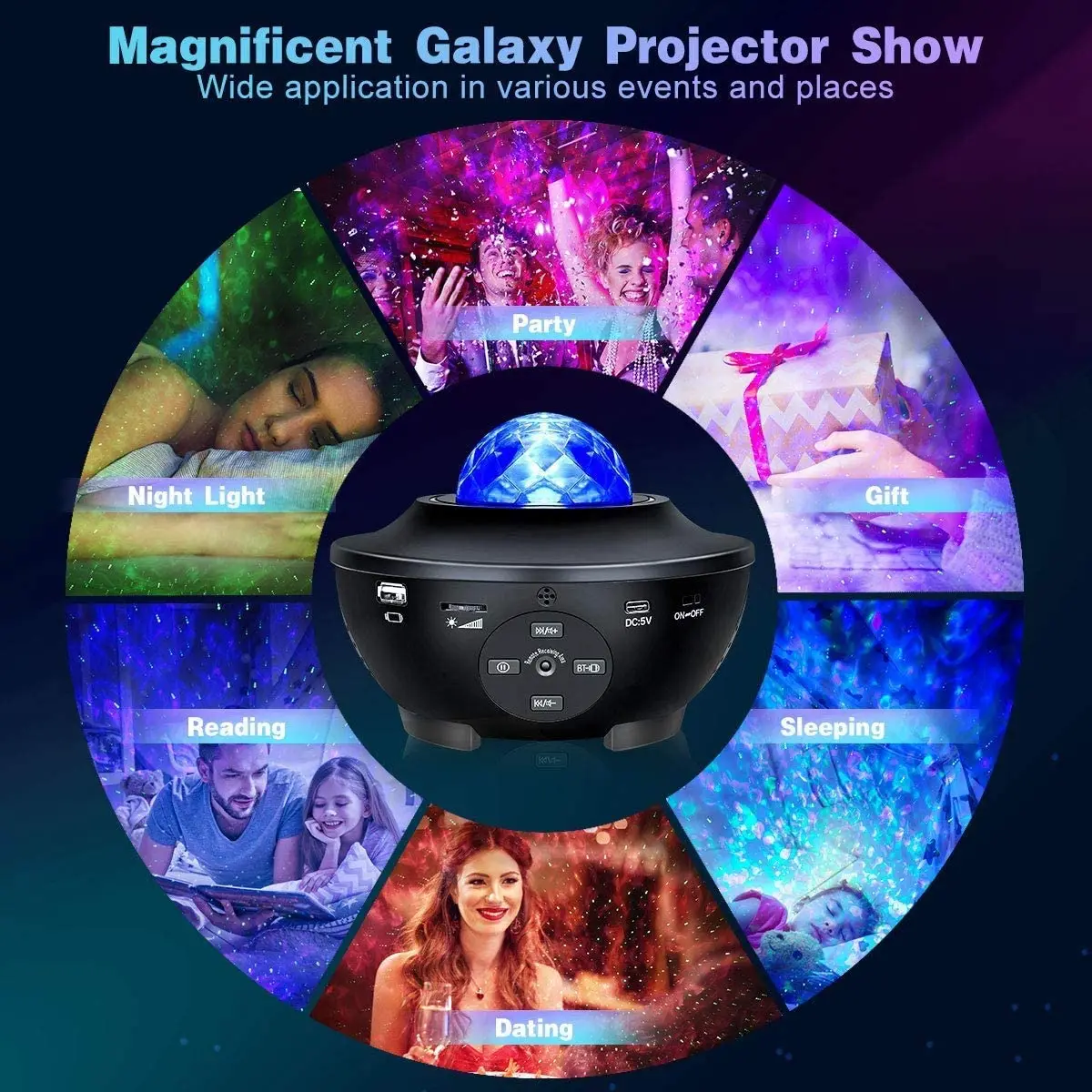 Amazon hotsale USB charge blutooth remotable sky projector light