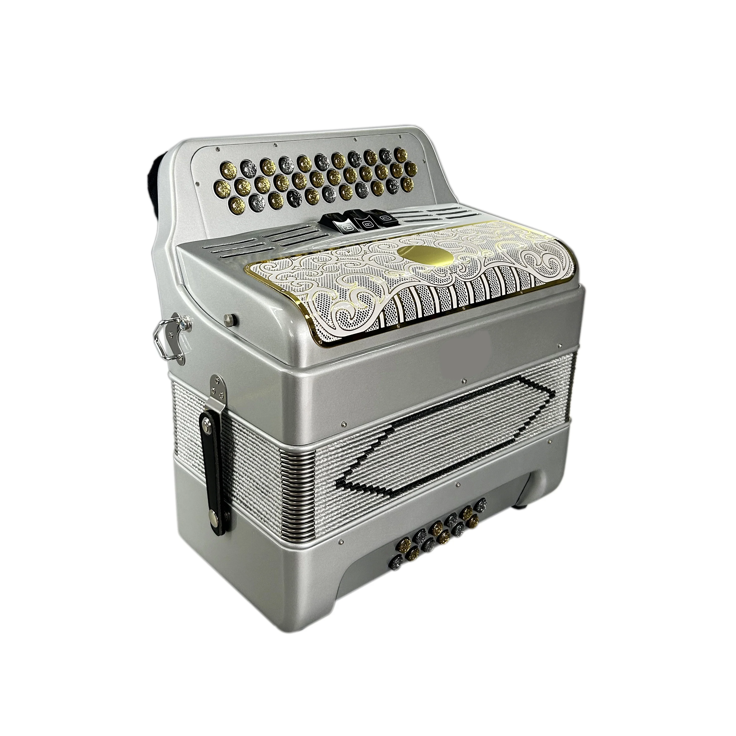 SEASOUND OEM 34 Buttons 12 Bass 3 Register Silver Accordion White Gold Grill Silver And Gold Buttons Accordions Musical JB3412C