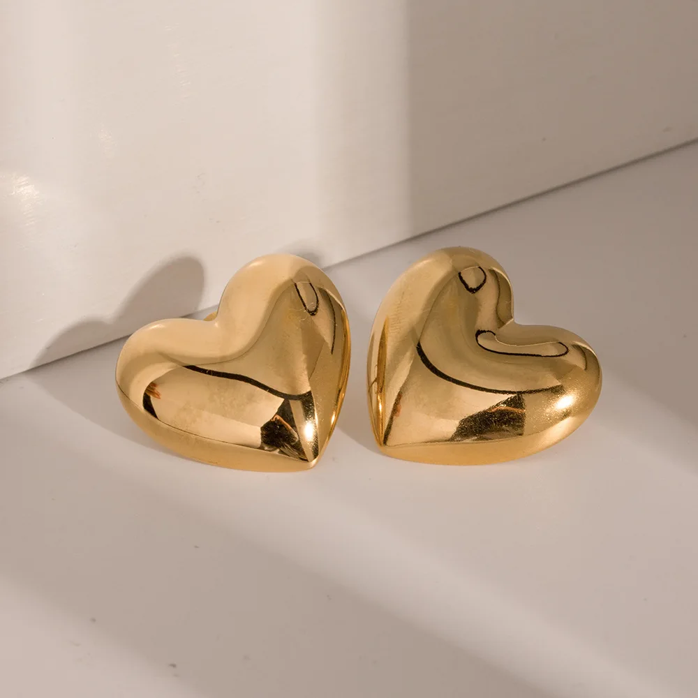 New Stainless Steel 18K Gold Plated Luxury Earring Women Big Huge Smoothly Heart Shape Earrings