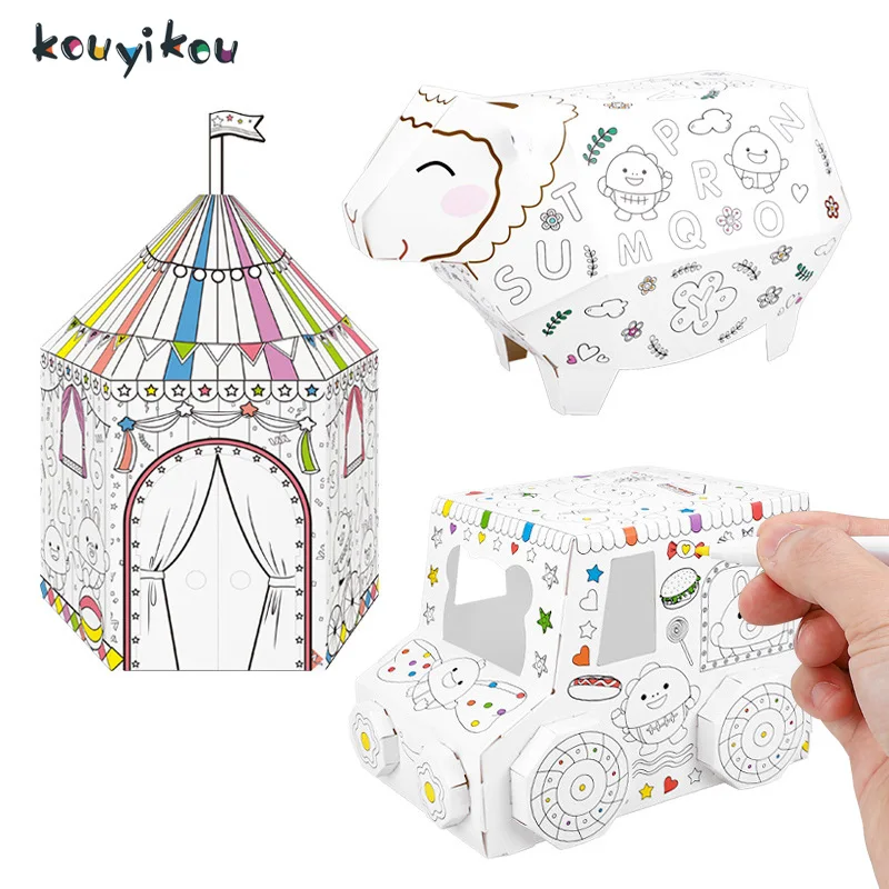 kids educational painting toys 3d drawing board magical water painting cardboard cubby house diy painting kit