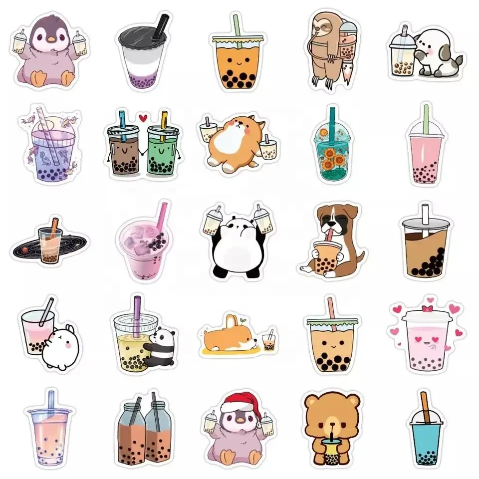 50Pcs Bubble Tea Cute Boba Graffiti Waterproof PVC Random Stickers For Girl Kids Notebook phone Luggage Bottle Laptop