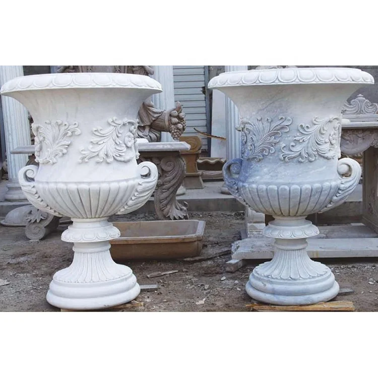 Outdoor flowers plant carved large tall white marble stone vases for garden
