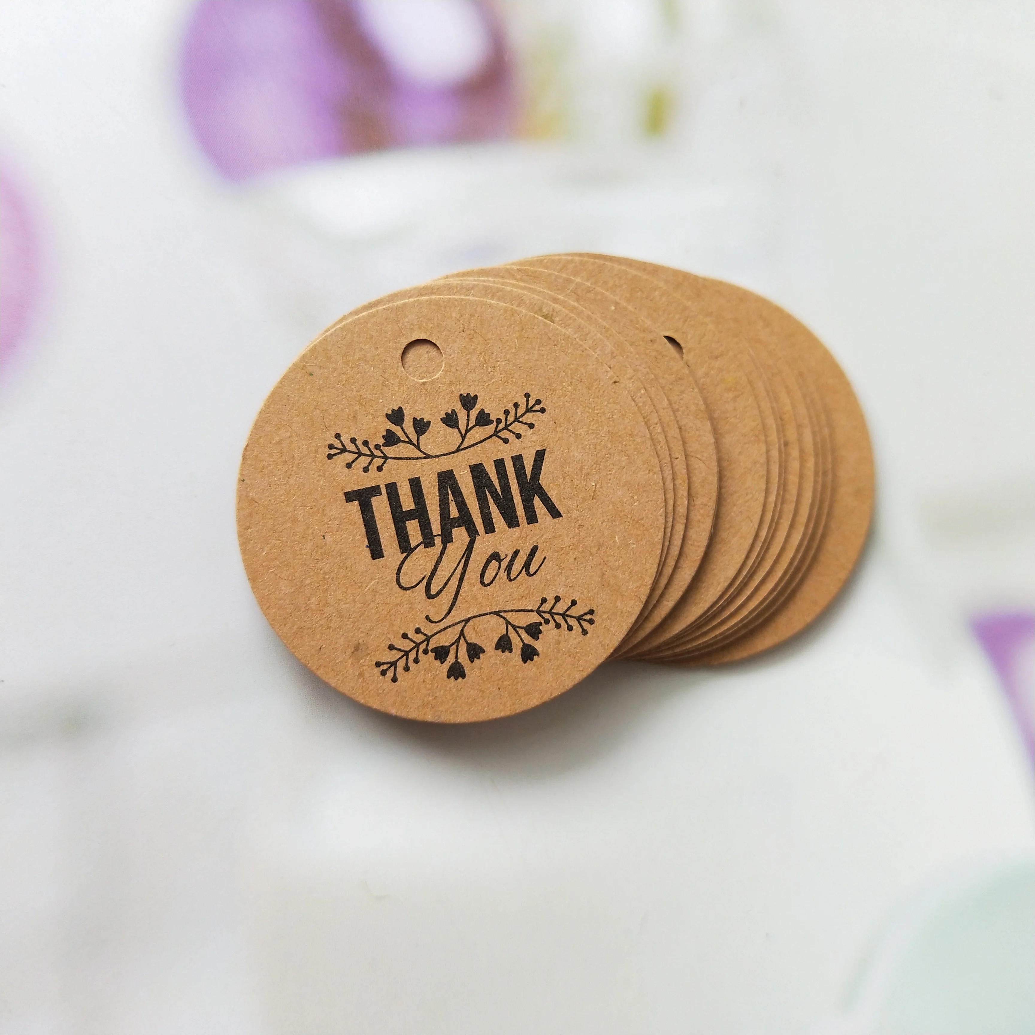 Thank you type 1-Round labels Craft paper tags with one set of 100pcs with length 20m jute thread