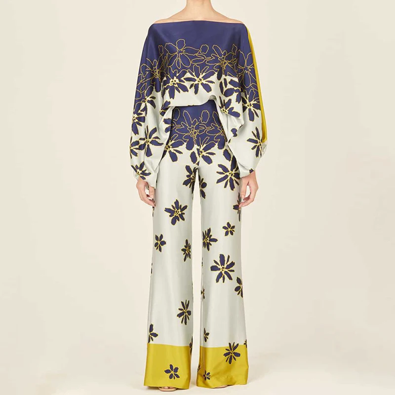 TWOTWINSTYLE Casual Printing Two Piece Sets Chic Tops High Waist Loose Pants Sets For Women