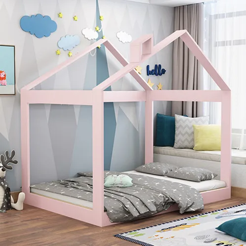 House Bed Kids Bedroom Furniture Wood Floor House Bed Frame Montessori Floor Bed