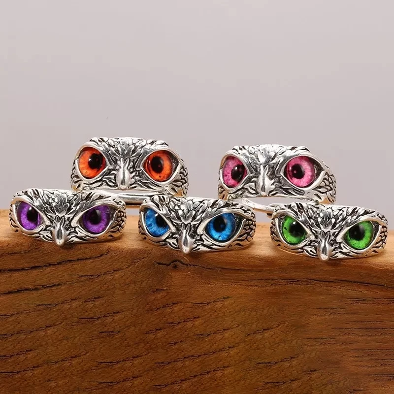 New Design Jewelry Fashion Finger Rings Open Adjustable Vintage Animal Blue Eye Owl Rings for Women Men
