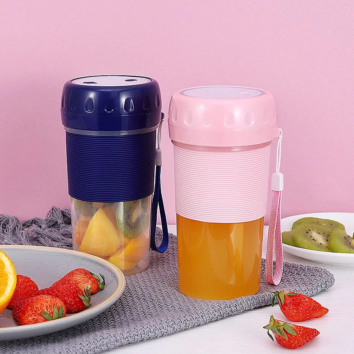 USB Rechargeable Portable Juicer Mini Household Blender Stainless Steel Plastic Blades Glass Housing Electric Fruit Mixer RV Use