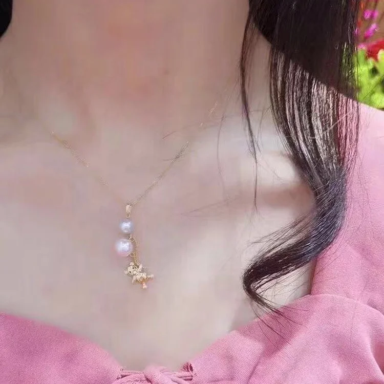 
6-8mm Pearl Accessories S925 Sterling Silver Natural Freshwater Pearl Pendant Crab Shape Christmas Day Gift 