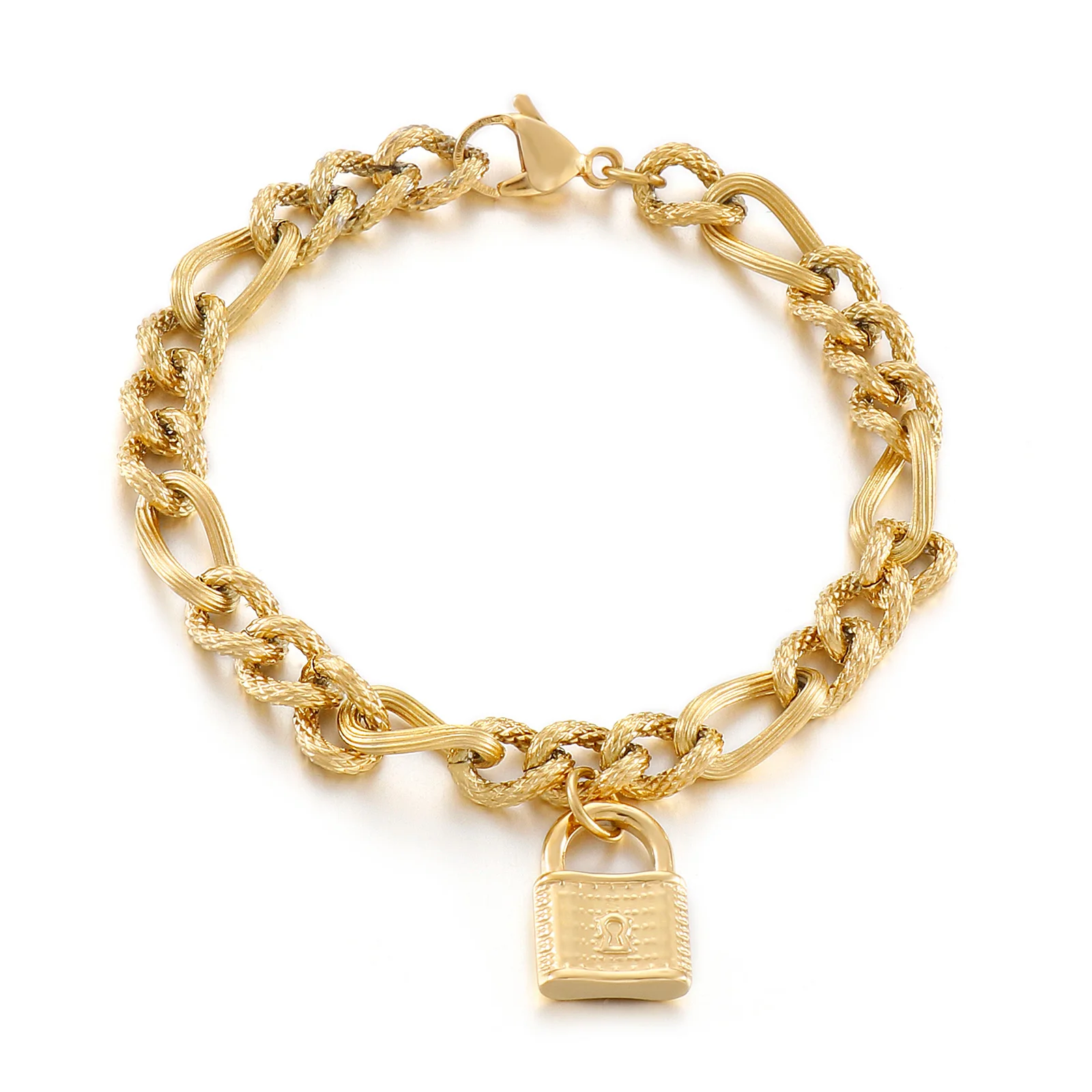 Fashion Lock Pendant Link Chain Charms Bracelets 316L Stainless Steel Bracelet Jewelry