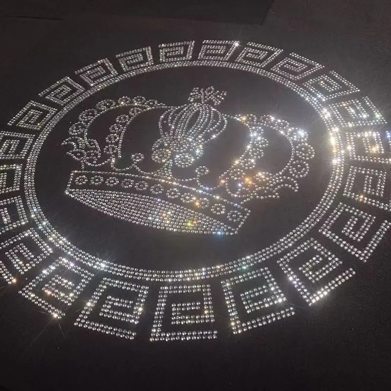 Customized Clothing Heat Transfer Printing Rhinestone Hot Diamond Pattern Clothing Design White Crown Crystal Diamond Pattern