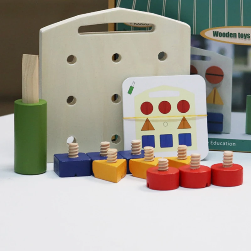 Wooden screw shape matching color cognitive nut early hand-eye coordination training educational toy