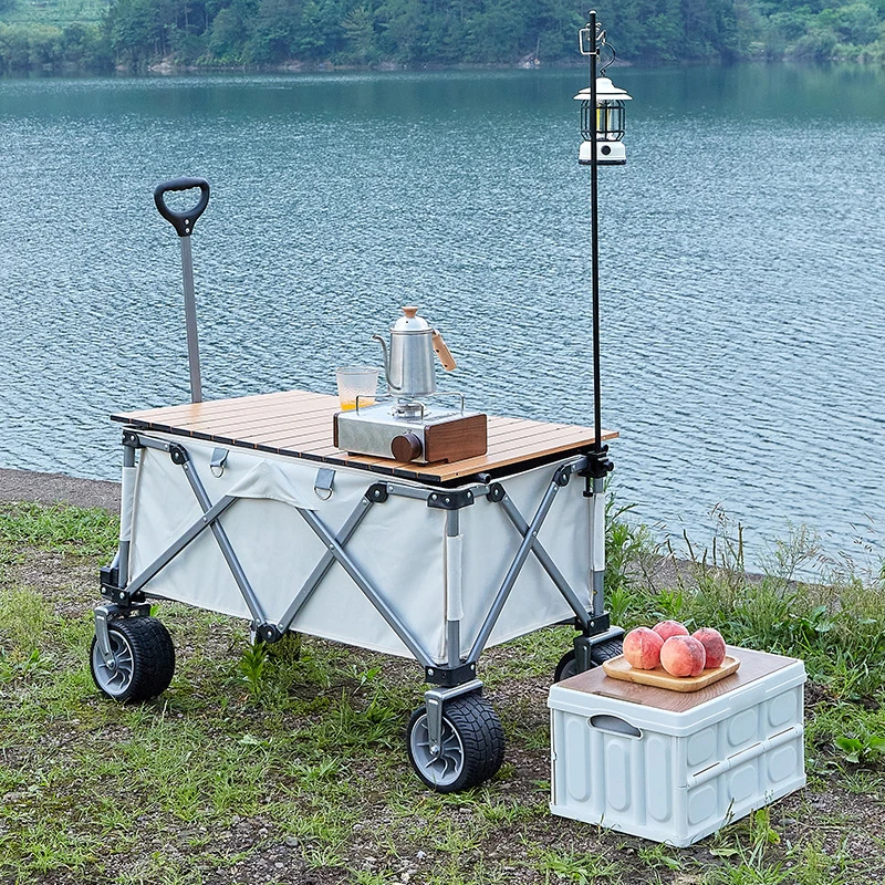 Manufacture Camping Cart Off-road Wheels Camping Cart Outdoor Camping Foldable Steel Trolley Shopping Cart
