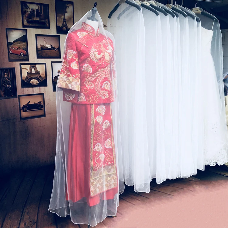 white organza  transparent clear bulk white bridal dress dust cover suit bag organza clear garment bag