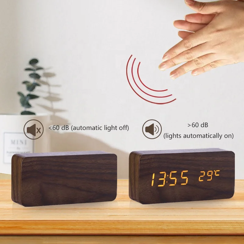 Fashion Home Decor Cube Portable Wooden Digital LED Desk Alarm Clock With USB And Battery Supply