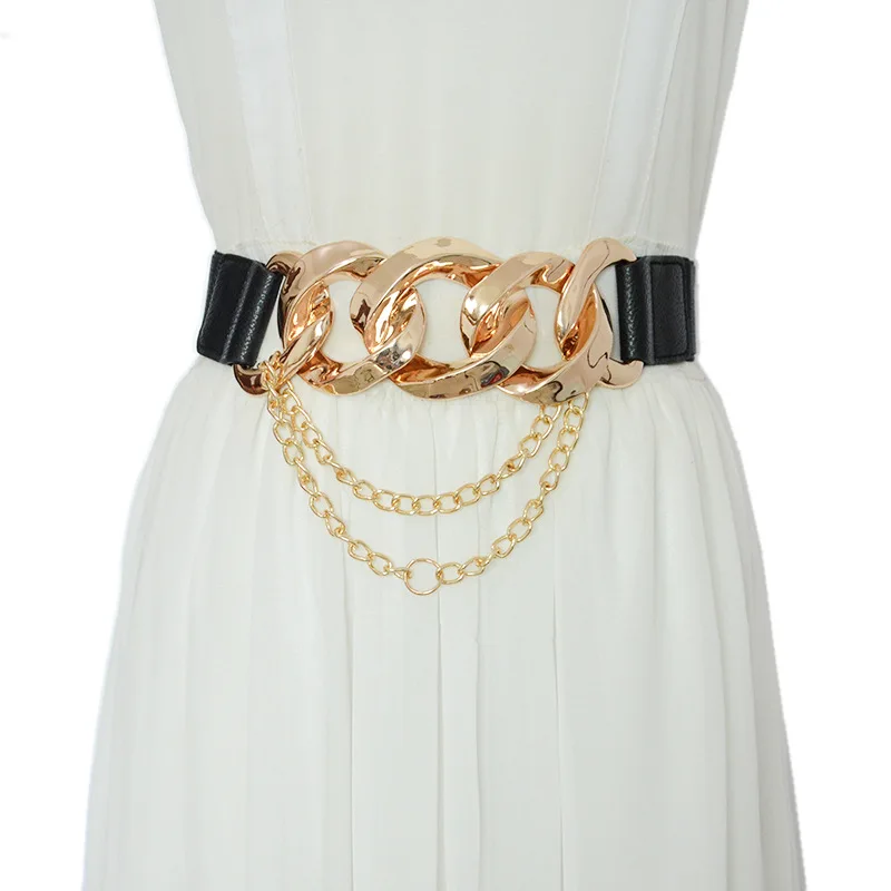 Wholesale Hot Selling Women Chain Tassel Decoration Wide Elastic Waist Belts Corset Dress Belt